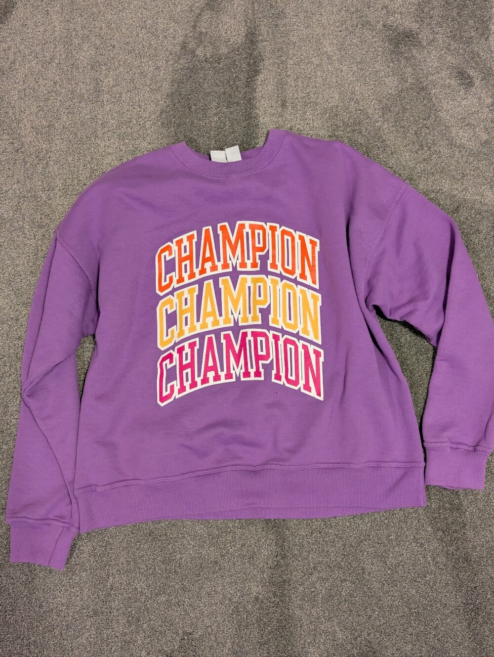 Champion Purple Crewneck with Multi-Color Stacked Logo